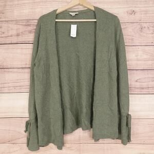 New! LOFT Outlet Cardigan Sweater Womens Large‎ Green Open Front Tie Cuff NWT
